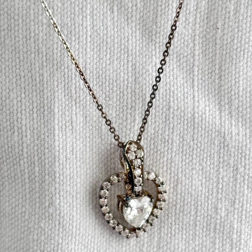 NIB Absolute 925 Silver Clear CZ Dancing Heart Pendant Necklace 18" Moving Stone